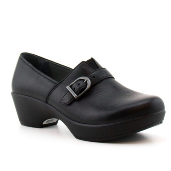 Dansko Jane Black Leather Slip-on Clog Buckle Accent - Picture 1 of 12